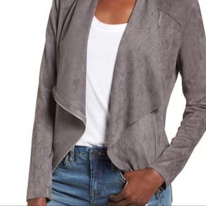BlankNYC Gray Drape Front Faux Suede Jacket XS